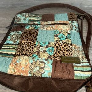 Turquoise & Brown Bag Donna Sharp Handbag Patchwork Quilted Crossbody Purse